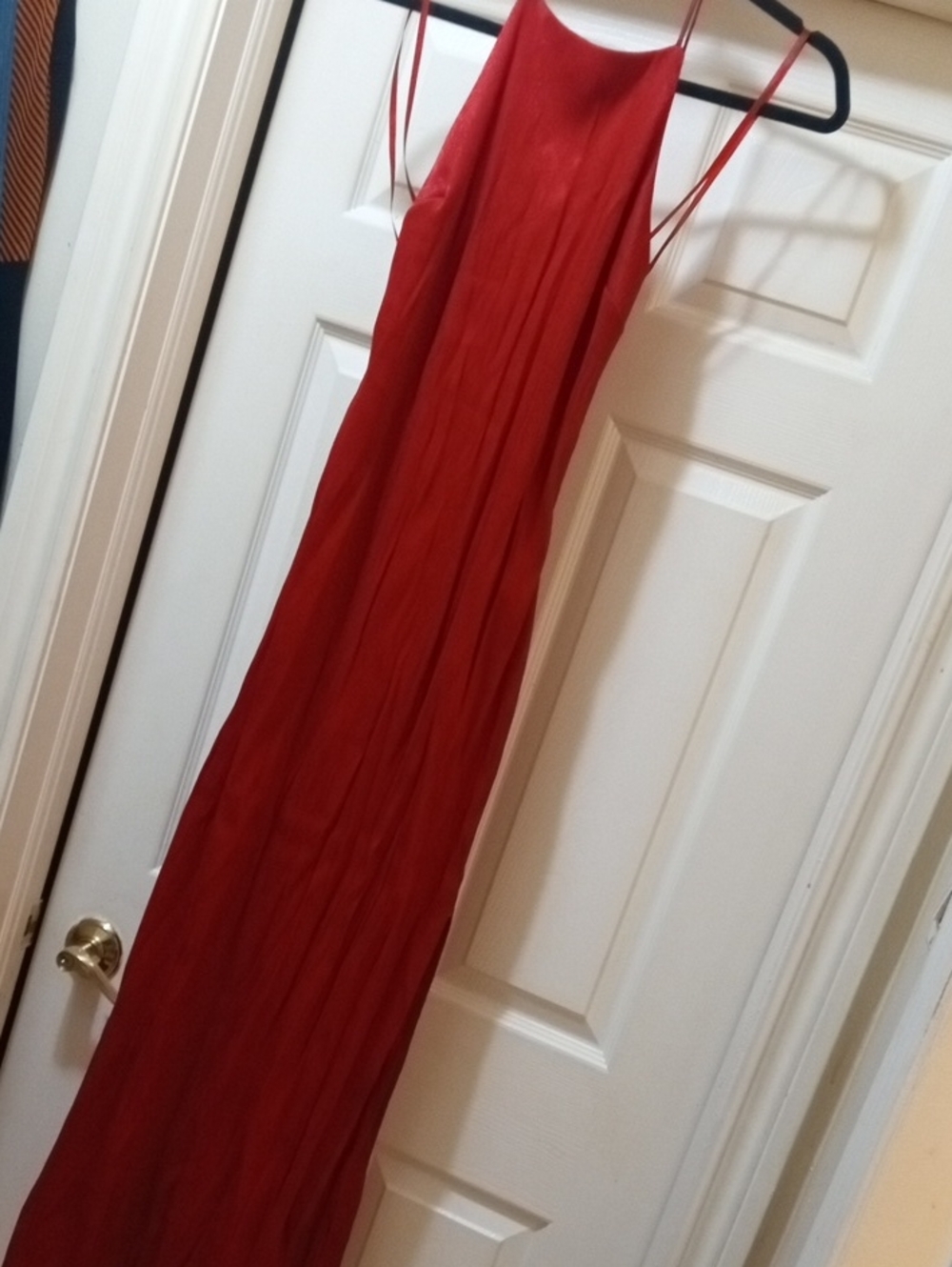 Sleek Red Spaghetti-Strap Maxi Dress
